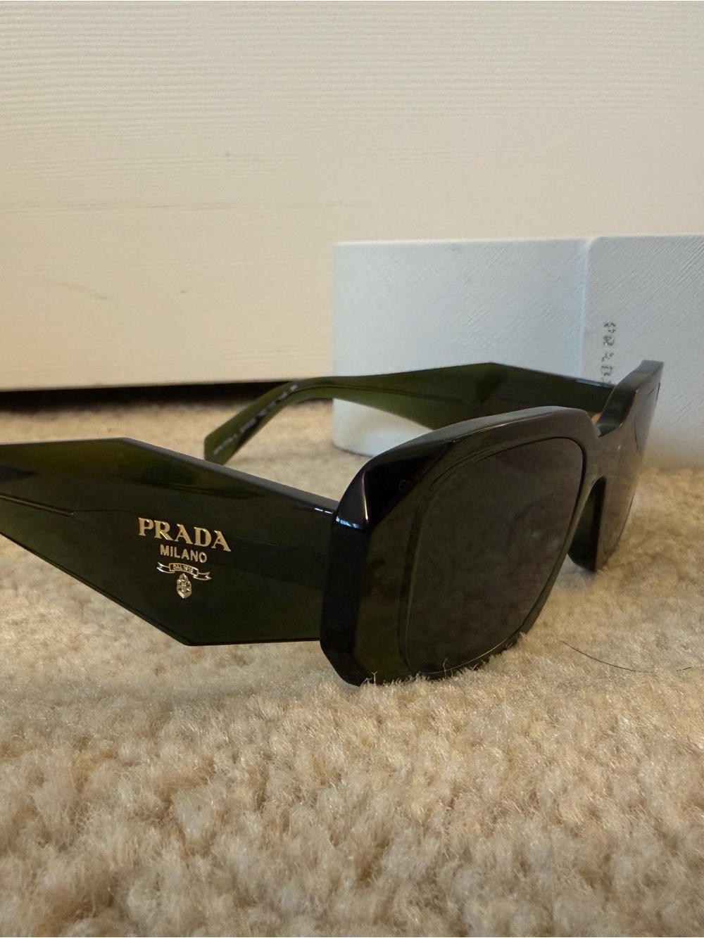 PRADA SPR 17W-F Rectangle Sunglasses Green Frame/Green Tinted Lenses UV400
